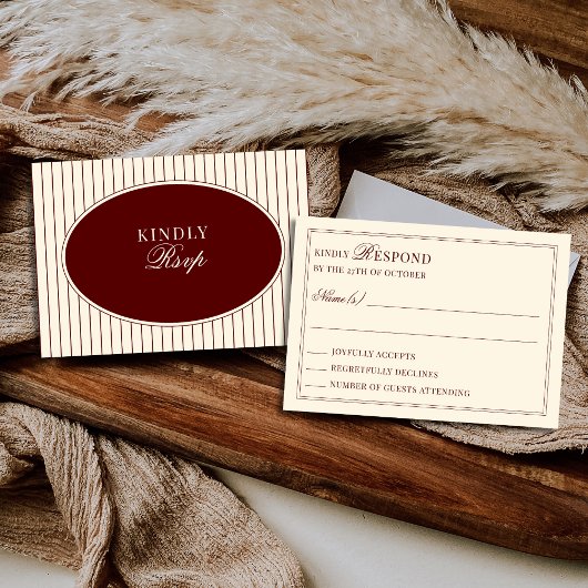 Burgundy Ivory Stripes Oval Old Money Mail In RSVP