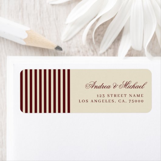 Burgundy & Ivory Stripes Return Address Wedding (Insitu)