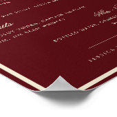 Burgundy & Ivory The Wedding Bar Drink Menu Sign Poster (Ecke)