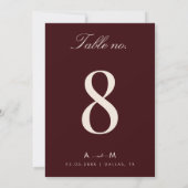 Burgundy & Ivory Wedding 5x7 Table Number Card Einladung (Rückseite)