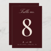 Burgundy & Ivory Wedding 5x7 Table Number Card Einladung (Vorne/Hinten)