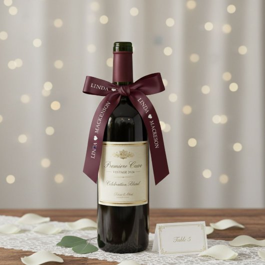 Burgundy & Ivory wedding initial Couple name Satinband