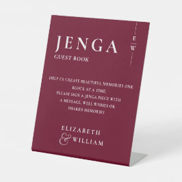 Burgundy Jenga Gästebuch Minimalistisch Modern Sockelschild