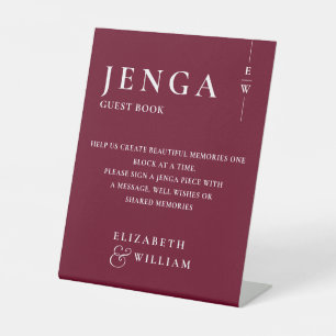 Burgundy Jenga Gästebuch Minimalistisch Modern Sockelschild