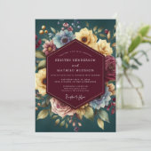 Burgundy Jewel Tone Bloom Wedding Einladung (Stehend Vorderseite)