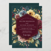 Burgundy Jewel Tone Bloom Wedding Einladung (Vorne/Hinten)