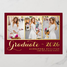 Burgundy-Klasse 2025 Foto Collage Abschluss Folieneinladung