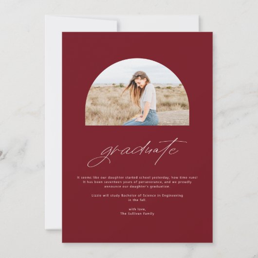 Burgundy-Klasse des Abschlusses für Arch-Foto 2025 Ankündigung (Rückseite)