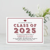 Burgundy-Klasse des Retro-Abschlusses 2025 Einladung (Stehend Vorderseite)