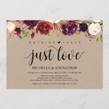 Burgundy Kraft Floral Elopement Empfang lädt ein