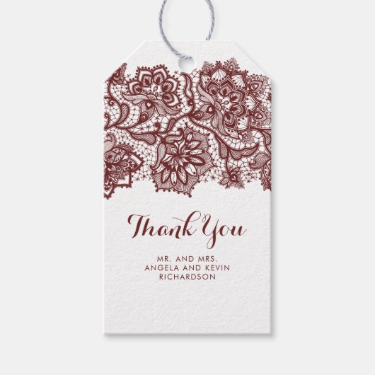 Burgundy Lace Elegant Wedding Geschenkanhänger (Vorderseite)