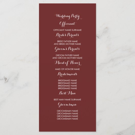 Burgundy Lace Elegante White Wedding Programs Programm (Rückseite)