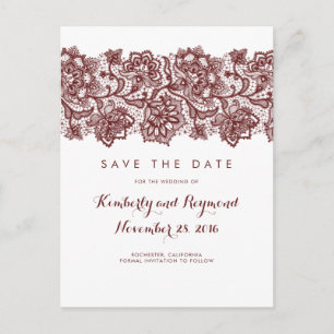 Burgundy Lace Save the Date Ankündigungspostkarte