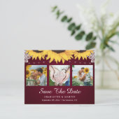 Burgundy Lace Sunflower Foto Collage Save The Date (Stehend Vorderseite)