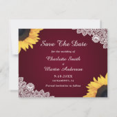 Burgundy Lace Sunflower Foto Collage Save The Date (Rückseite)