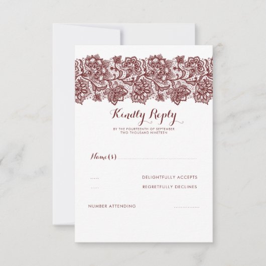Burgundy Lace Wedding RSVP (Vorderseite)