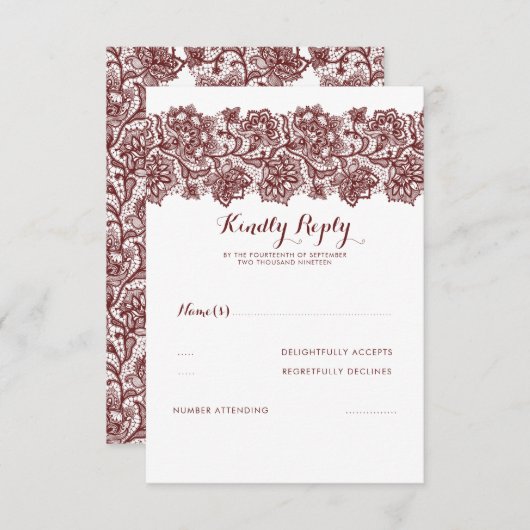 Burgundy Lace Wedding RSVP (Vorne/Hinten)