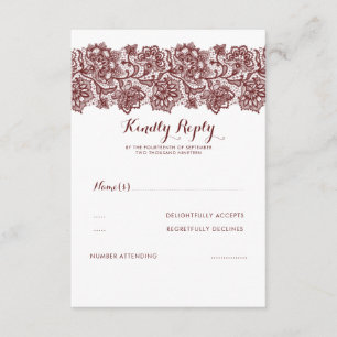 Burgundy Lace Wedding RSVP Karte