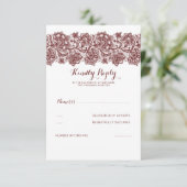 Burgundy Lace Wedding RSVP Karte (Stehend Vorderseite)