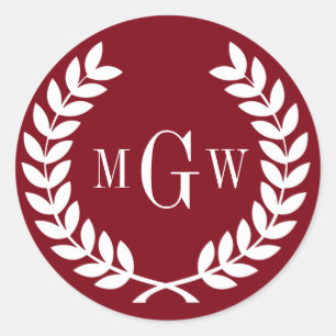 Burgundy Laurel Wreath Monogram Env Siegel Runder Aufkleber