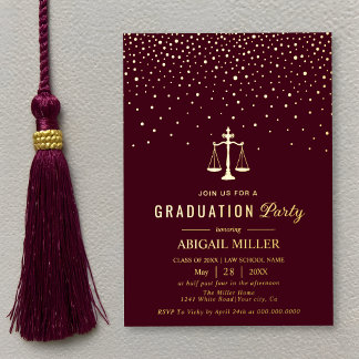 Burgundy Law school Class Of 2026 graduation gold Folieneinladung
