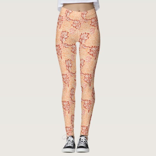 Burgundy Leaf Pattern Leggings (Vorderseite)