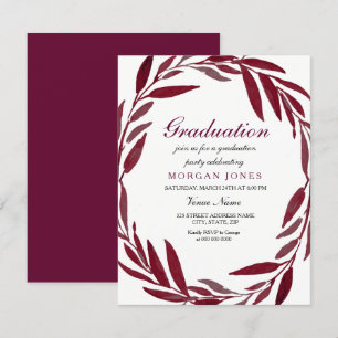Burgundy Leaf Wreath Boy oder Girl Graduation Part Einladung