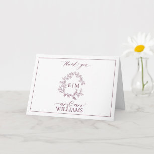 Burgundy Leafy Wappen Monogram Foto Vielen Dank Karte