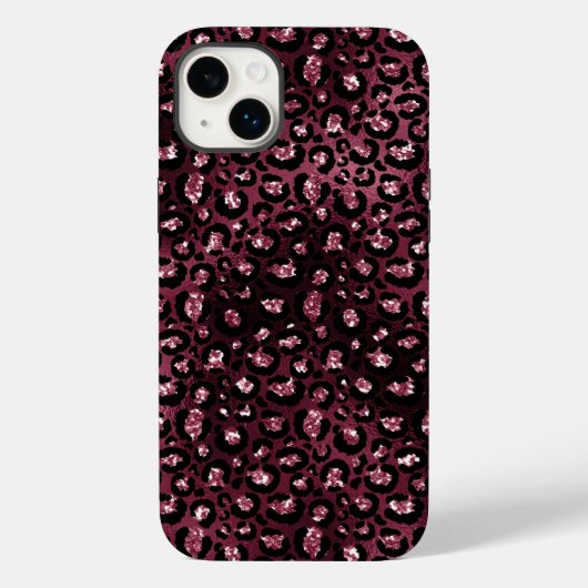 Burgundy Leopard Print Glitzer Case-Mate iPhone Hülle (Rückseite)