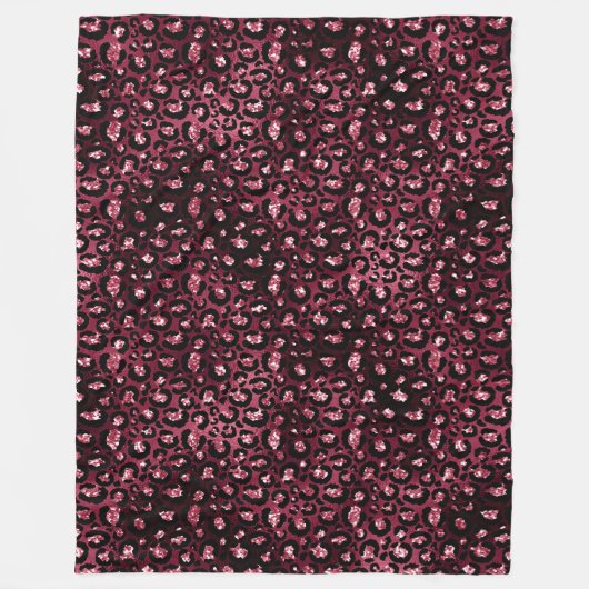 Burgundy Leopard Print Glitzer Fleecedecke (Vorderseite)