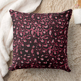 Burgundy Leopard Print Glitzer Kissen