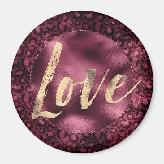 Burgundy Leopard Print Gold Liebe Magnet (Vorne)