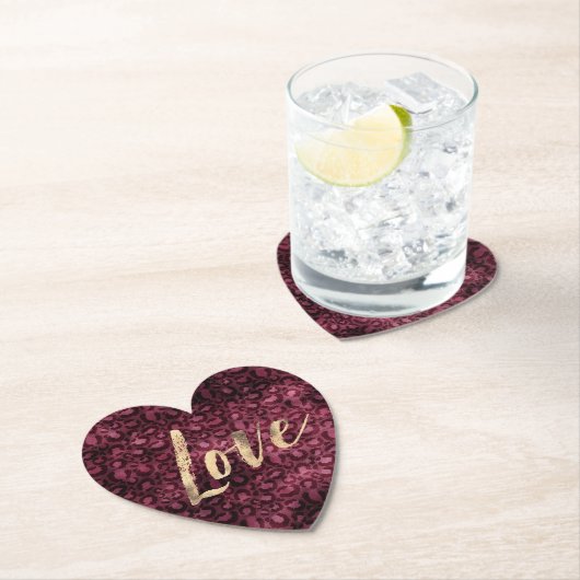 Burgundy Leopard Print Gold Liebe Untersetzer (Vor Ort)