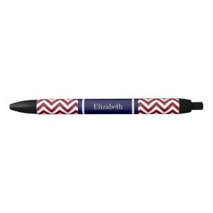 Burgundy Lg Zickzack Navy Name Monogram Kugelschreiber