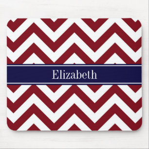 Burgundy Lg Zickzack Navy Name Monogram Mousepad