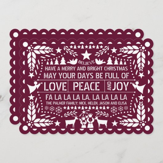 Burgundy Liebe Peace Joy Papel Picado Weihnachten (Vorne/Hinten)