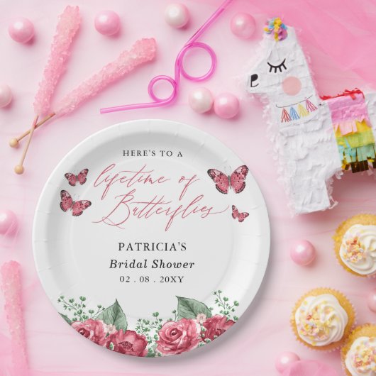 Burgundy Lifetime von Butterflies-Brautparty Pappteller (Party)