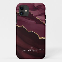 Burgundy Lila Agate Geode Gold Monogram Case-Mate iPhone Hülle