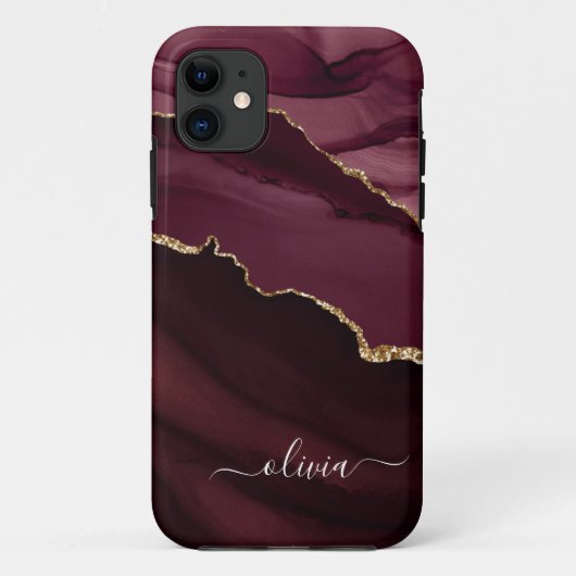 Burgundy Lila Agate Geode Gold Monogram Case-Mate iPhone Hülle (Rückseite)