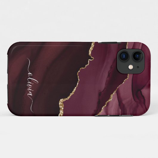 Burgundy Lila Agate Geode Gold Monogram Case-Mate iPhone Hülle (Rückseite (Horizontal))