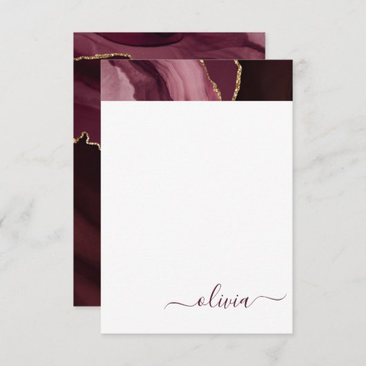 Burgundy Lila Agate Geode Gold Monogram Dankeskarte (Vorne/Hinten)