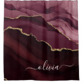 Burgundy Lila Agate Geode Gold Monogram Duschvorhang (Vorderseite)