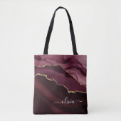 Burgundy Lila Agate Geode Gold Monogram Tasche (Vorderseite)