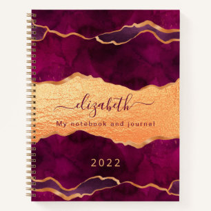 Burgundy lila agate Marmor Rose Gold Monogramm Notizblock