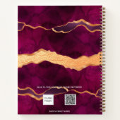 Burgundy lila agate Marmor Rose Gold Monogramm Notizblock (Rückseite)