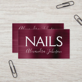 Burgundy Lila Brushed Metal Nail Salon Visitenkarte