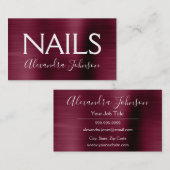 Burgundy Lila Brushed Metal Nail Salon Visitenkarte (Vorne/Hinten)