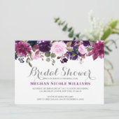 Burgundy Lila Floral Rustic Boho Brautparty Einladung (Stehend Vorderseite)