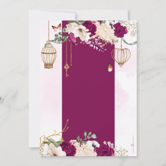 Burgundy Lila Gold Floral Elegantes Brautparty Einladung (Rückseite)