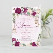 Burgundy Lila Goldbarmherzigkeit Elegant Quinceañe Einladung (Stehend Vorderseite)